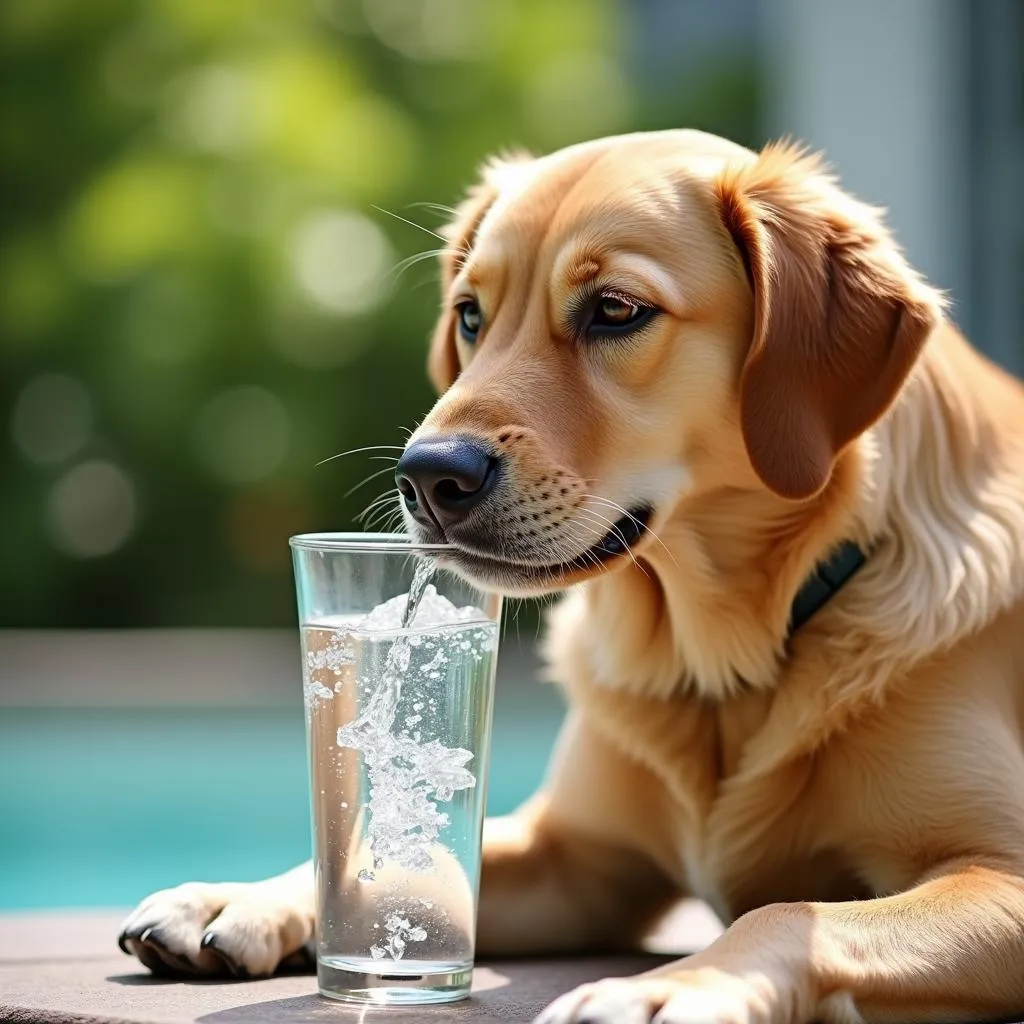 Dog drinking fresh water from a bowl