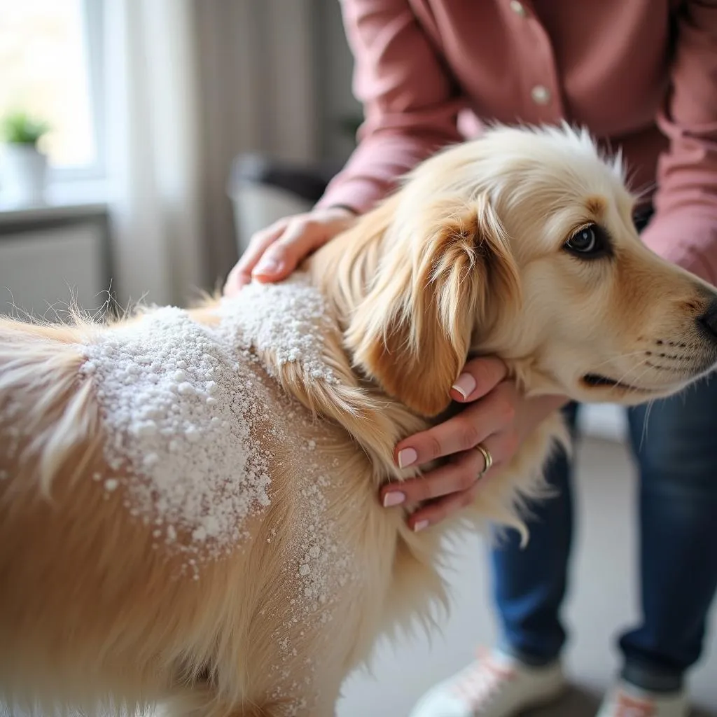 Applying Dry Shampoo Powder to a Dog