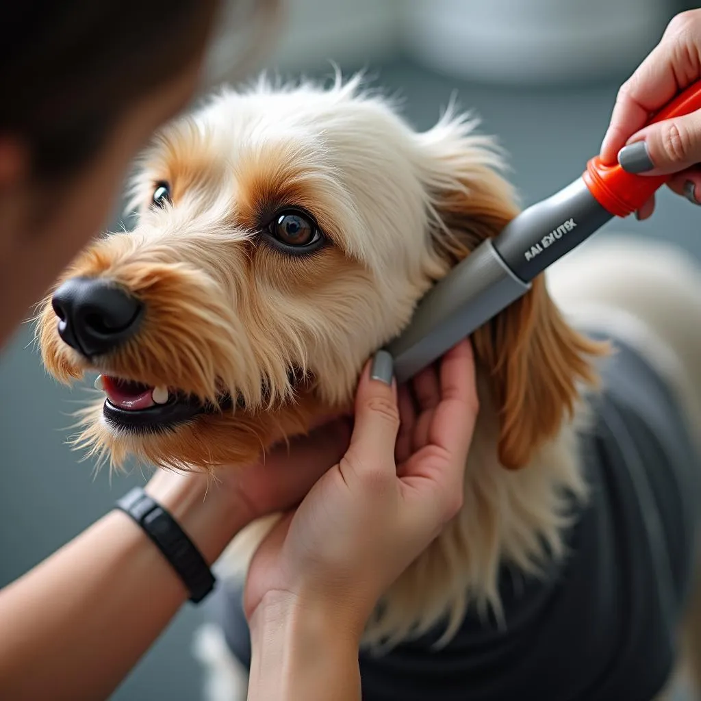 Dog ear matted hair grooming session