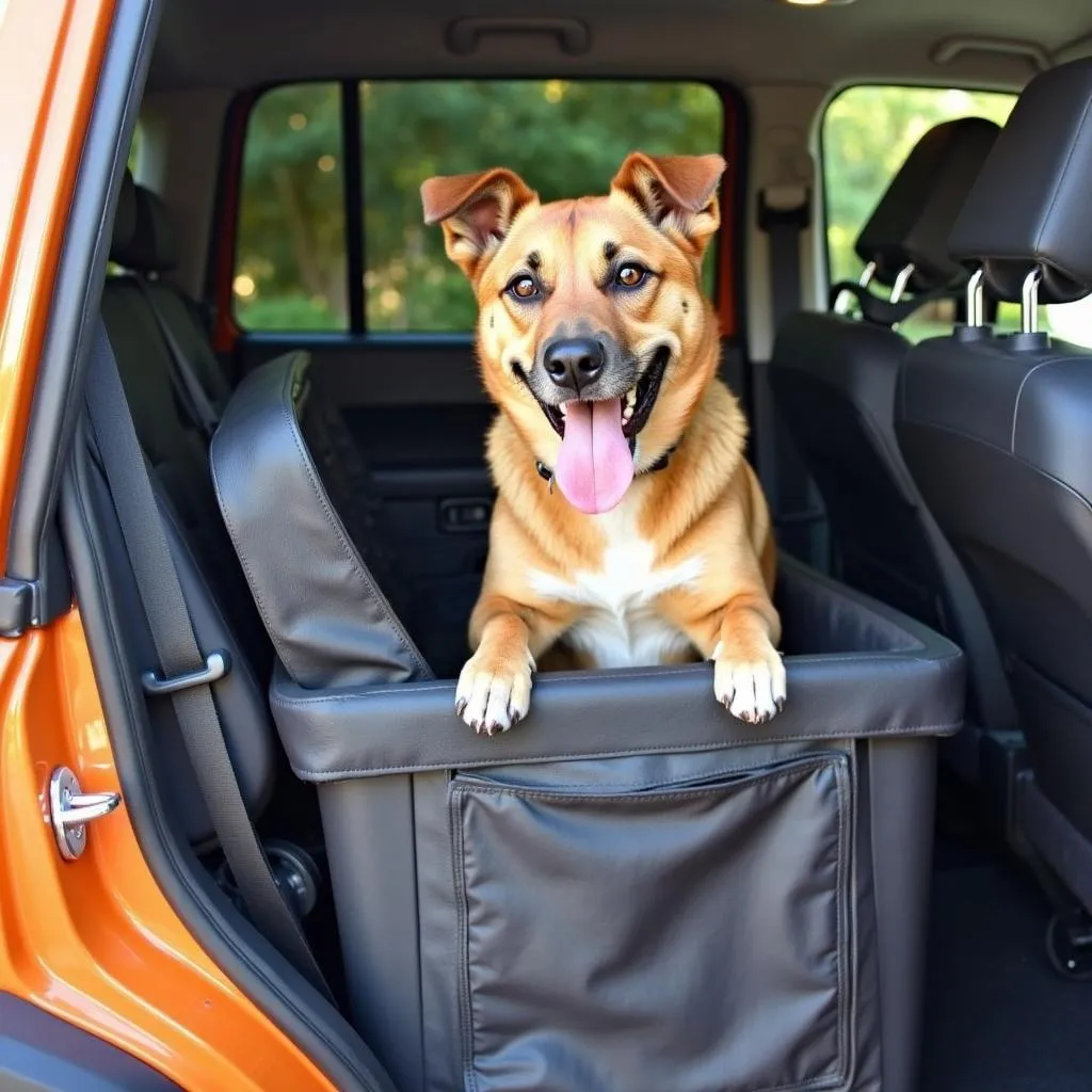 Dog enjoying Jeep Ride in Kennel