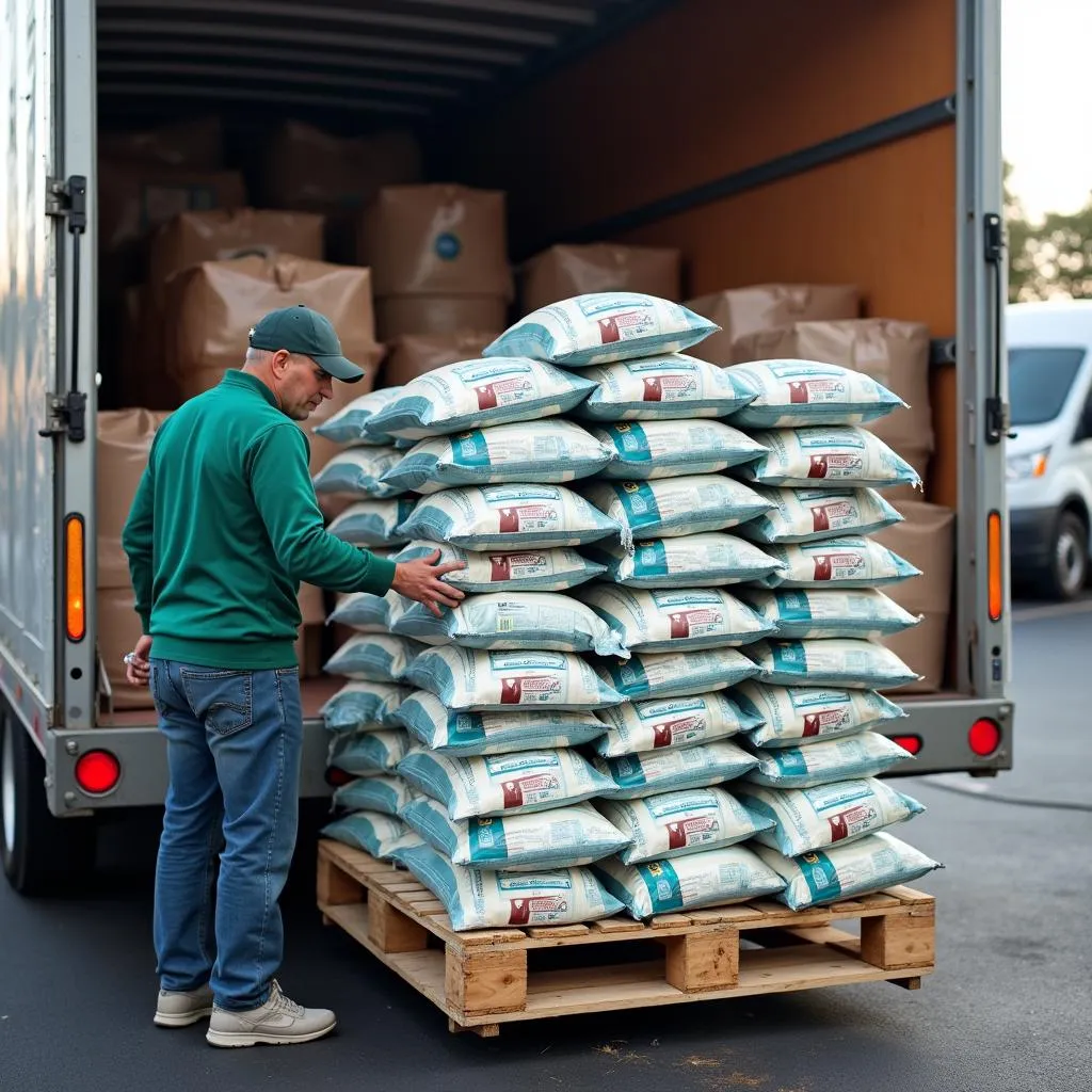 Dog food pallet bulk buying at a pet store