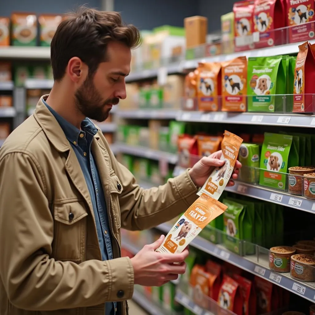 Dog Owner Choosing a Dog Food Sample Pack