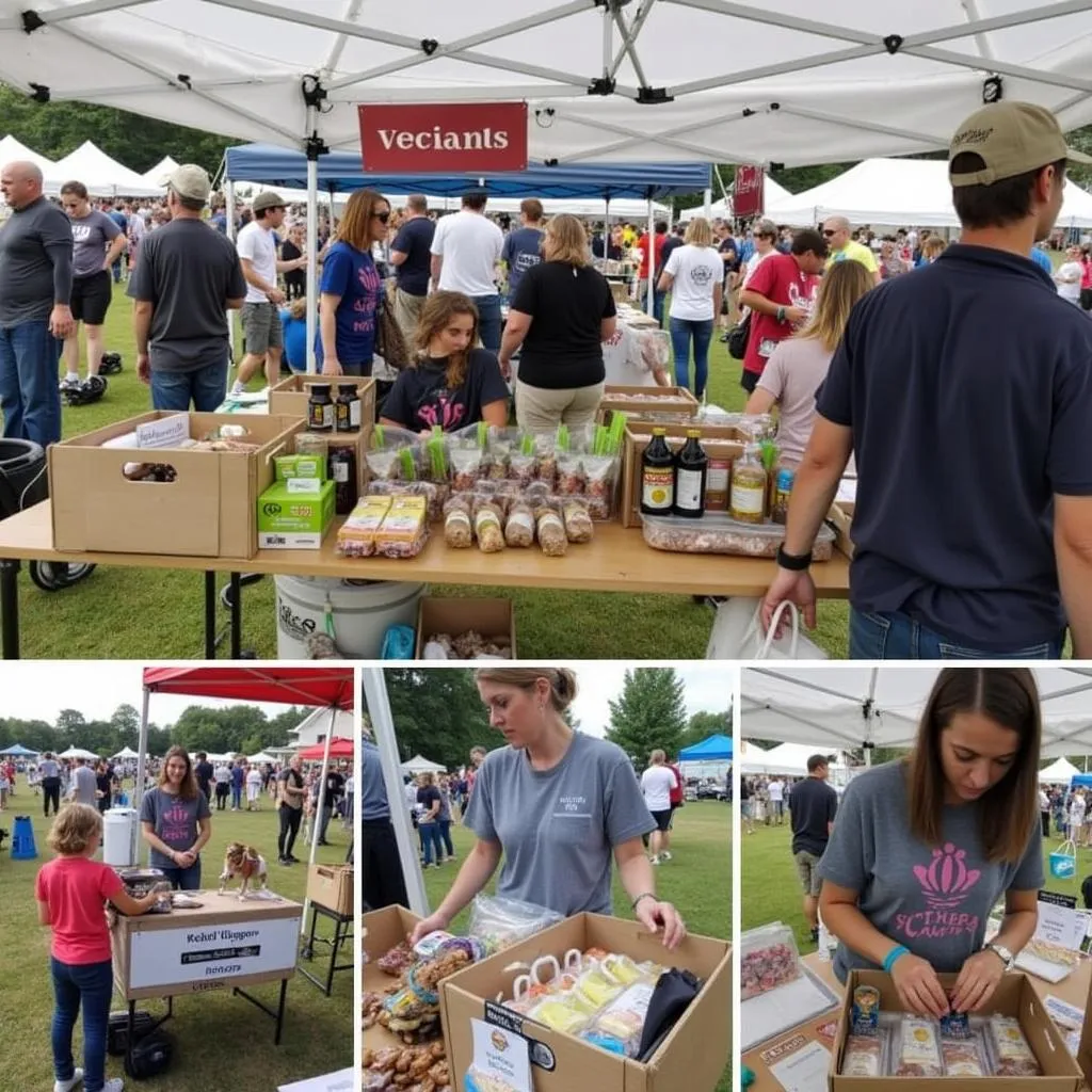 Dog owners browsing vendor booths