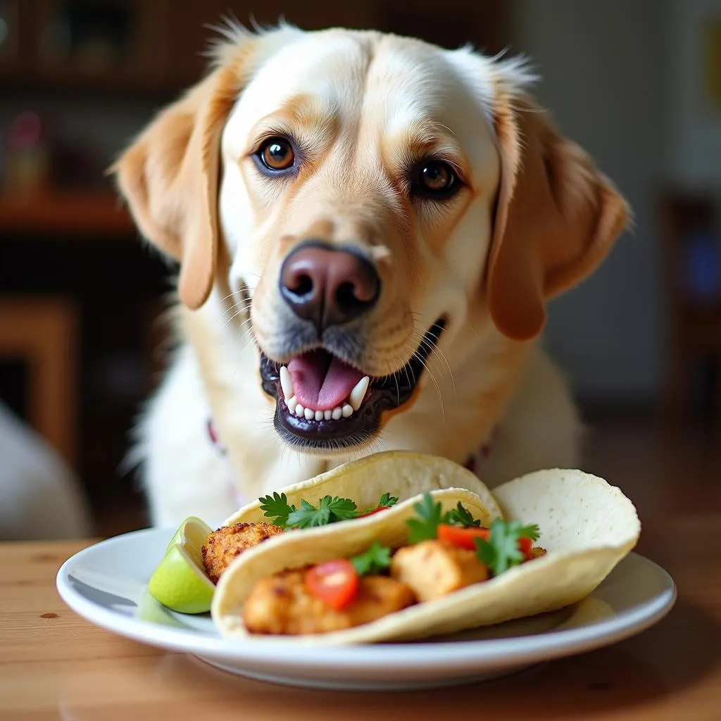 Dog enjoying plain chicken taco