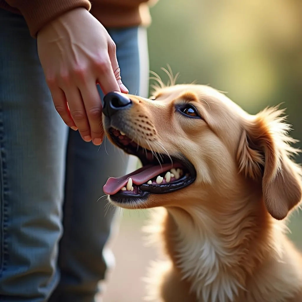 Dog giving head to its owner as a sign of affection