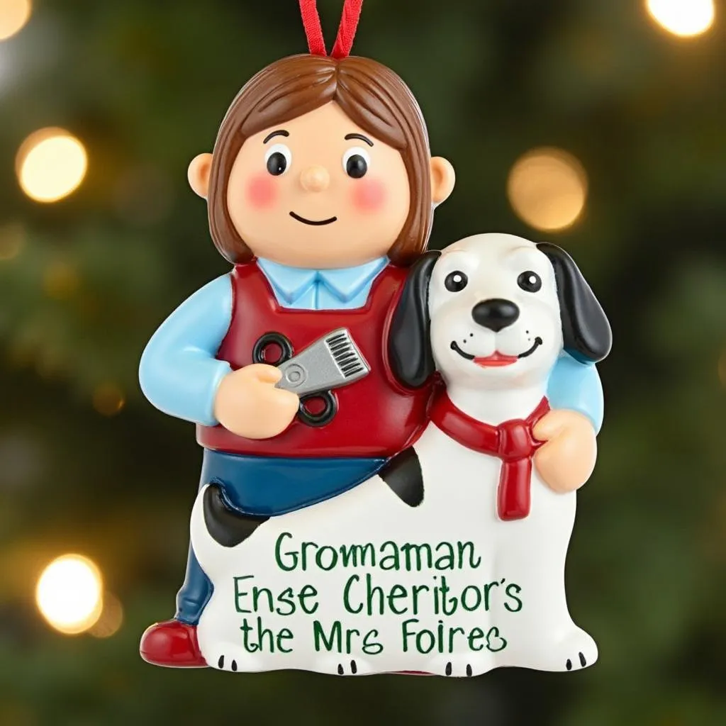 A festive Christmas ornament with a dog groomer design.