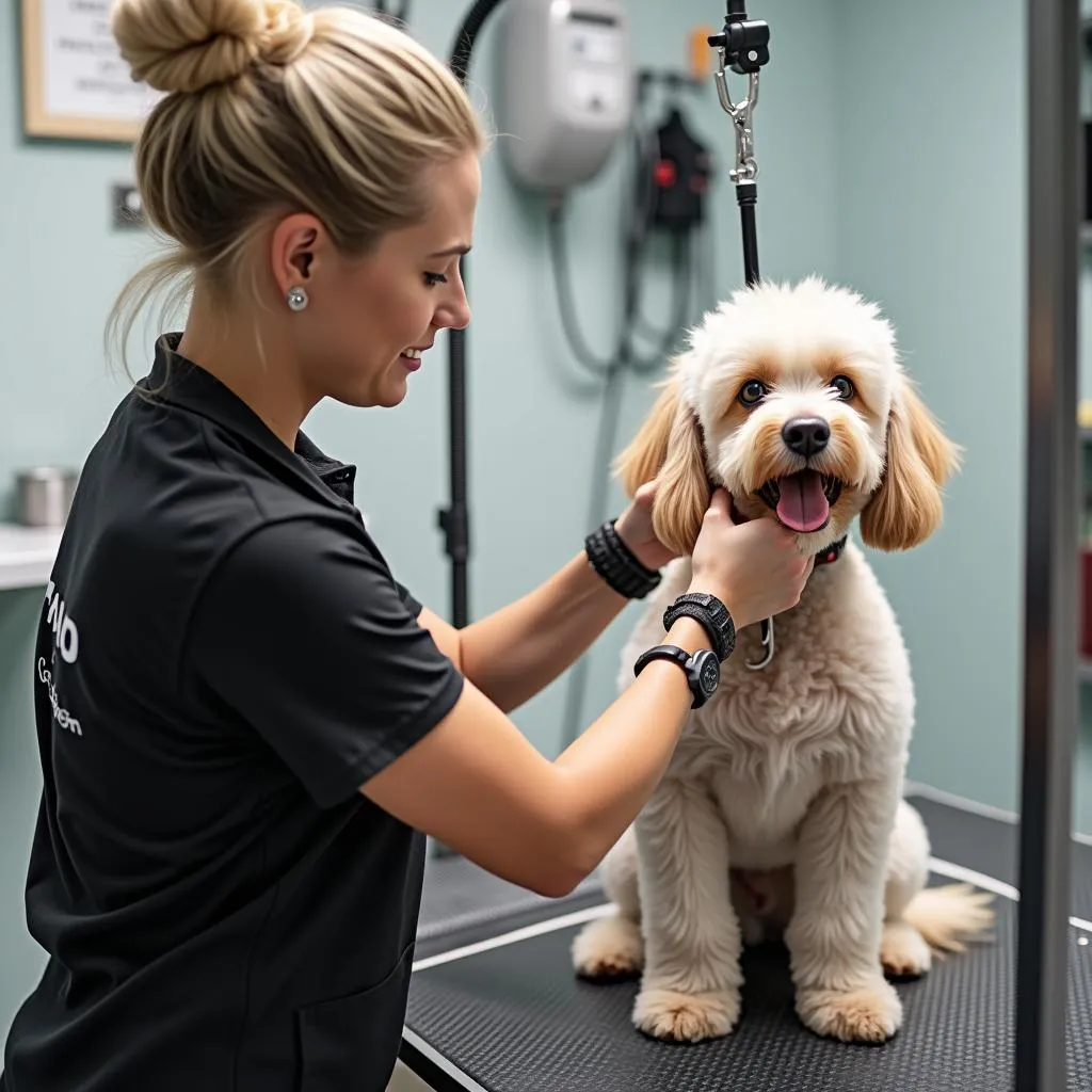 Dog grooming Chantilly VA: Professional groomer working with a dog