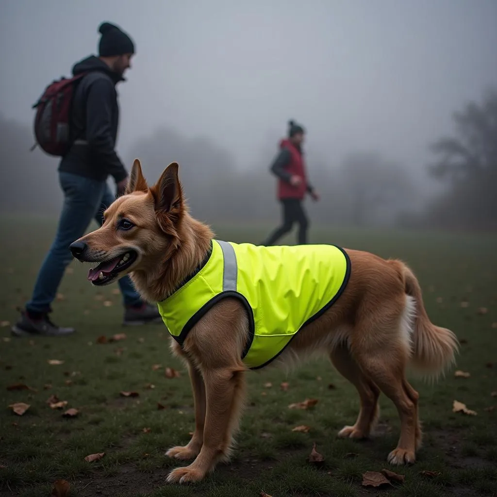 Dog wearing reflective vest