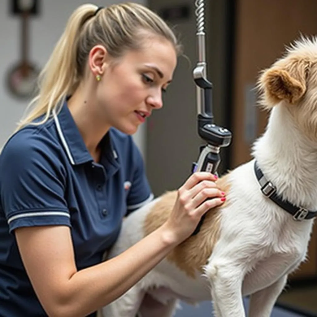 Dog grooming with curved chunkers