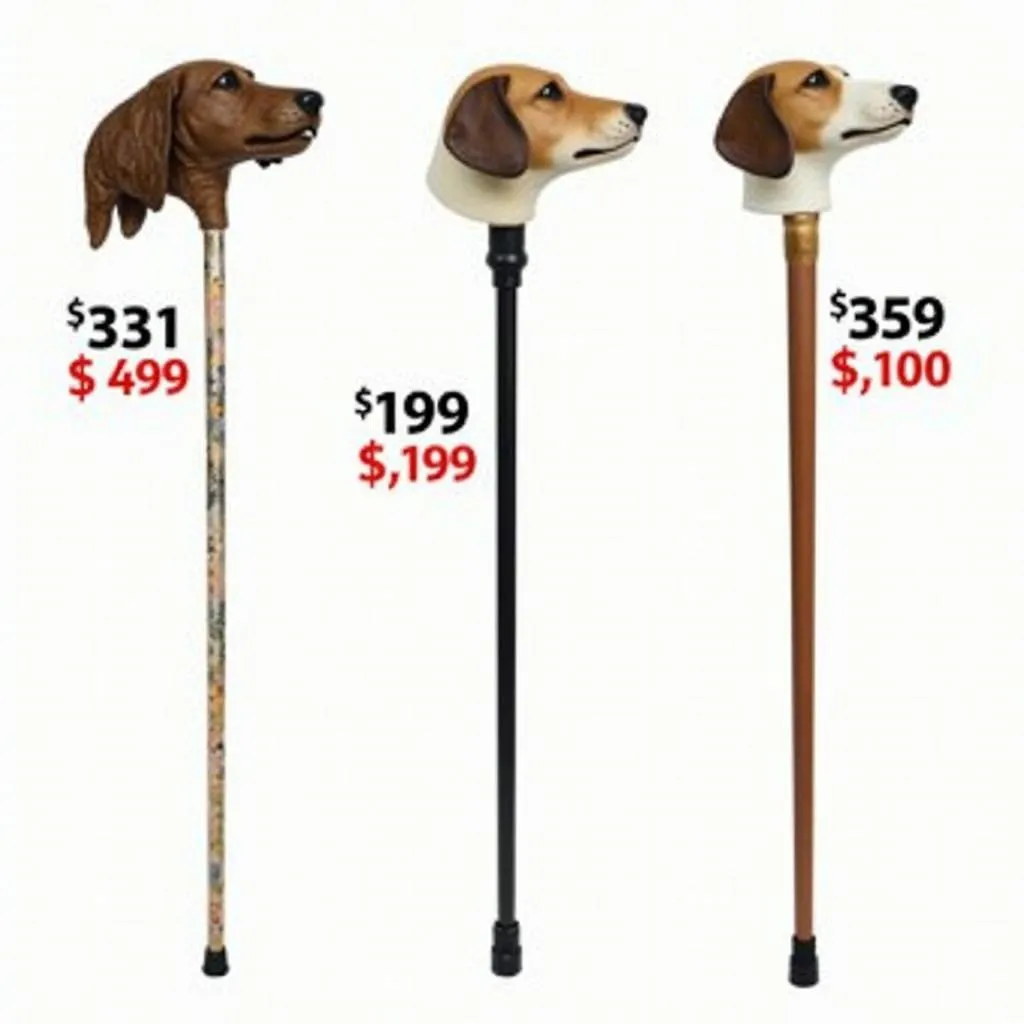 A comparison of prices for different dog head walking sticks