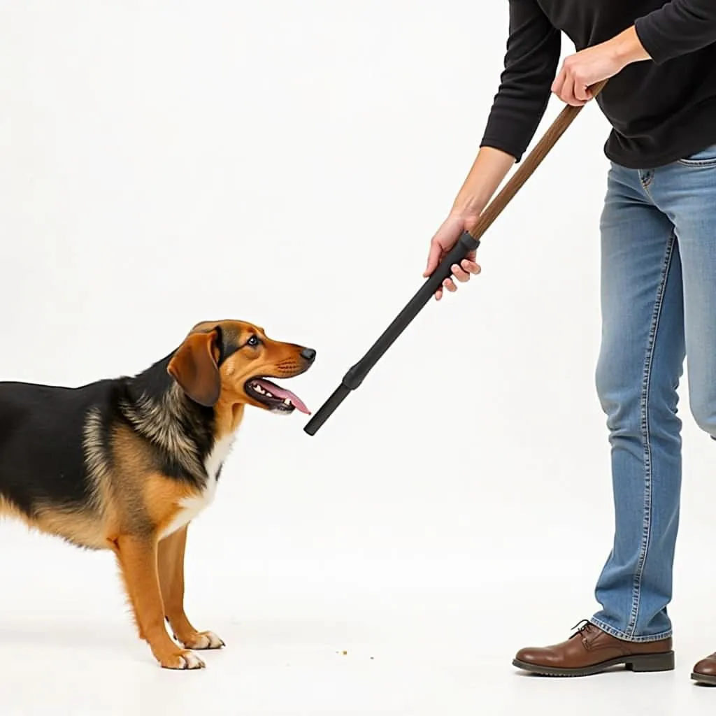 Dog heeling stick exercises