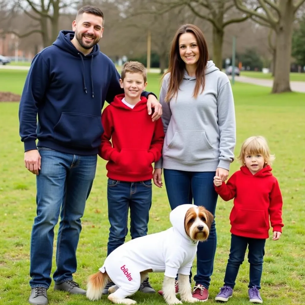 Dog Hoodie Matching Family Outfits: A Family of Four Matching in Stylish Hoodies with Their Dog