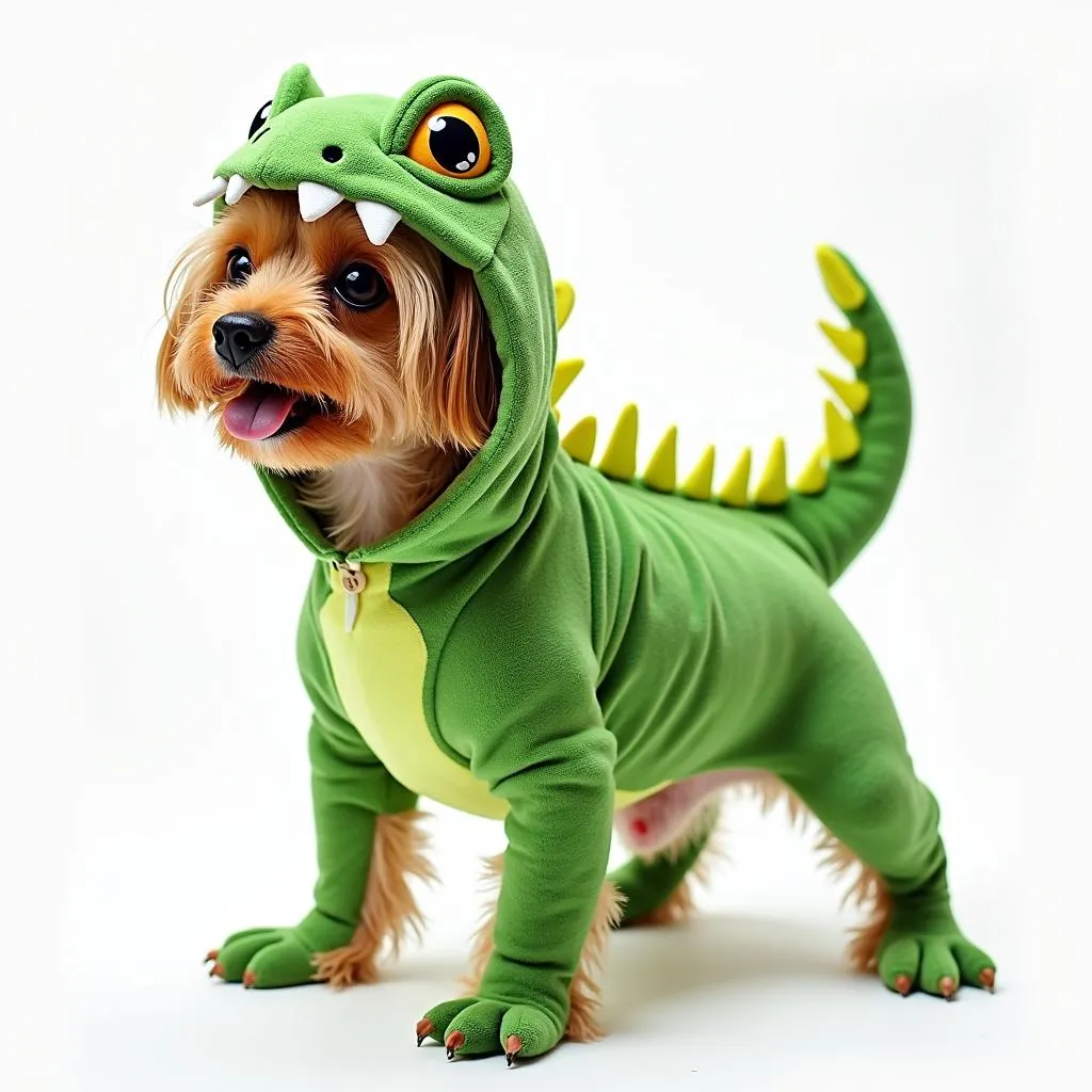 Dog in iguana costume for Halloween