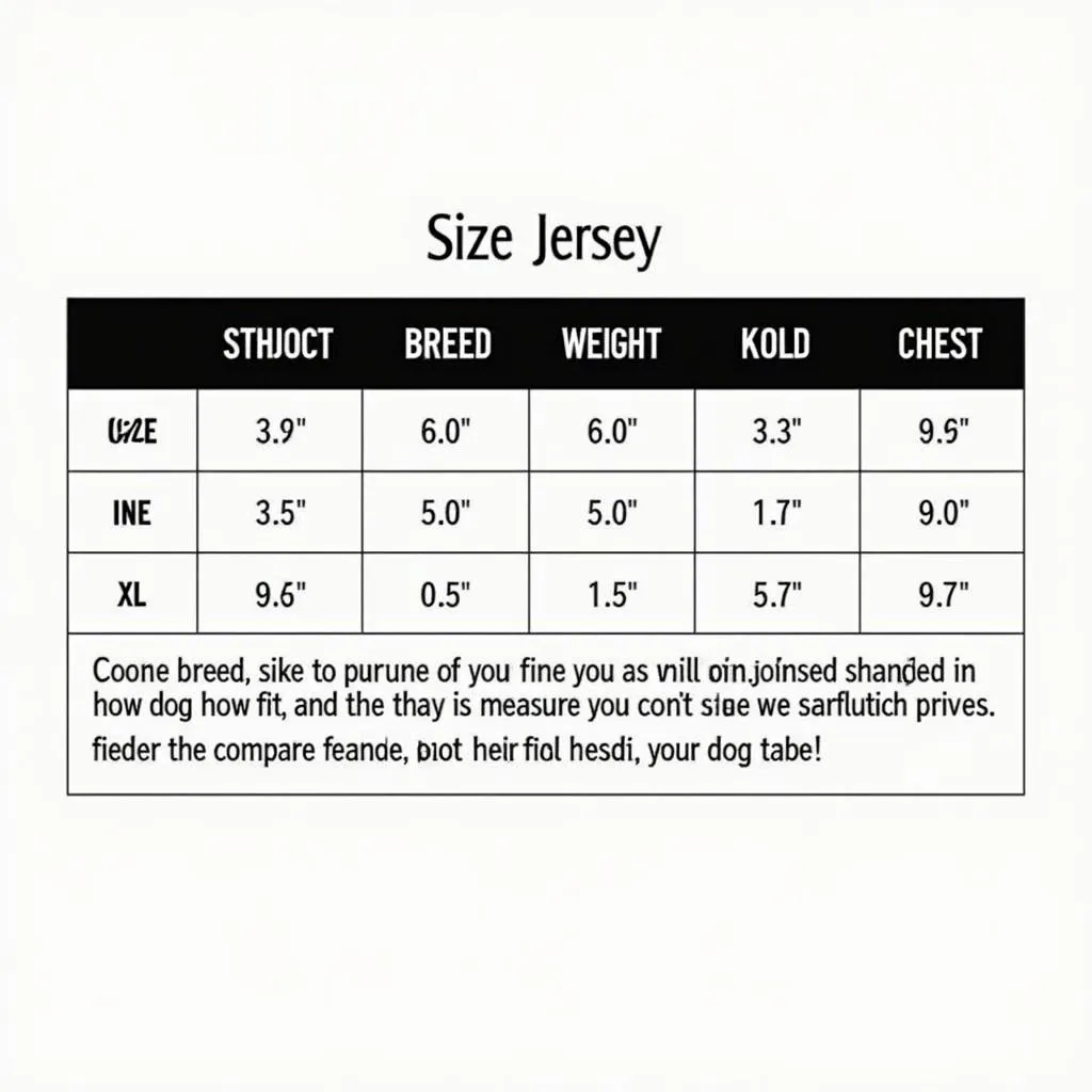 Size guide for selecting the right dog jersey fit