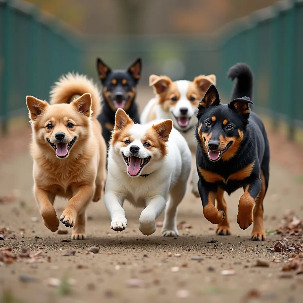 Dogs socializing and playing at a dog junction