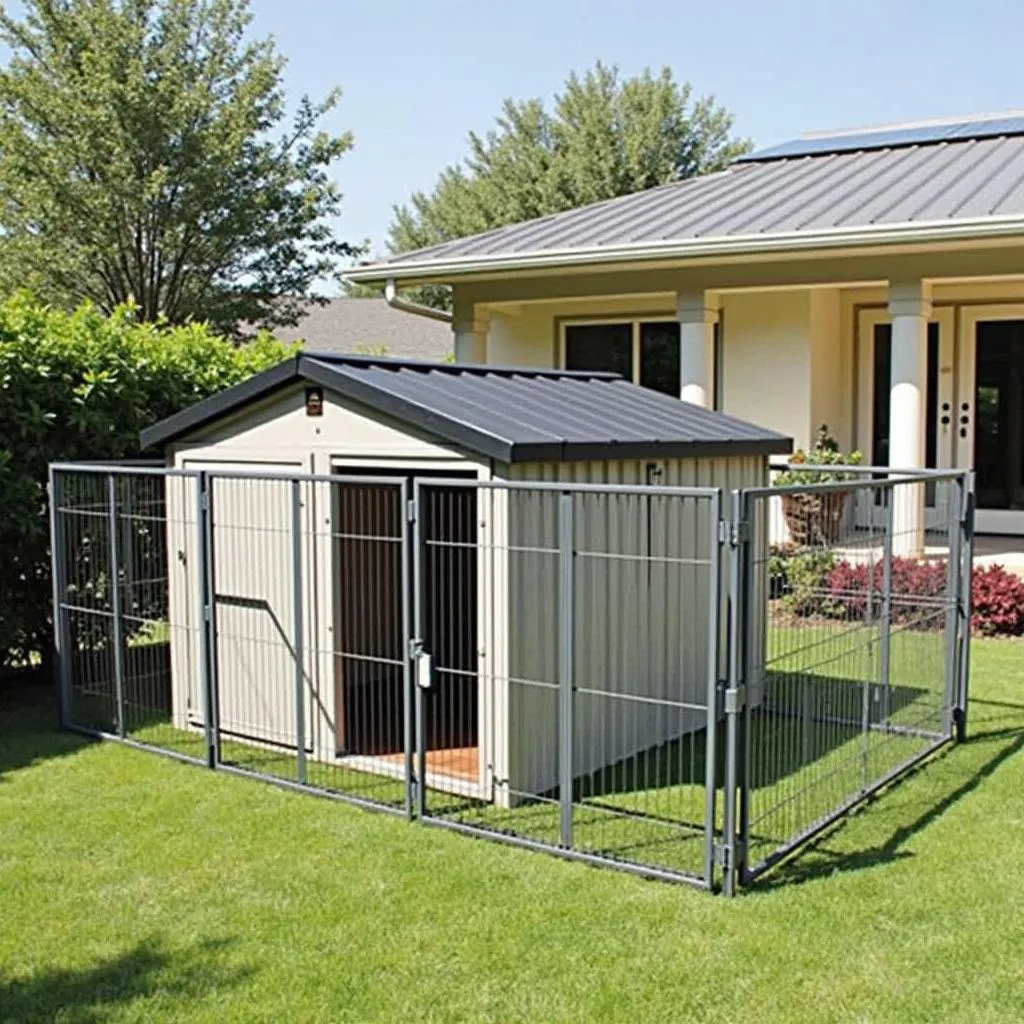 The construction of an outdoor above ground dog kennel