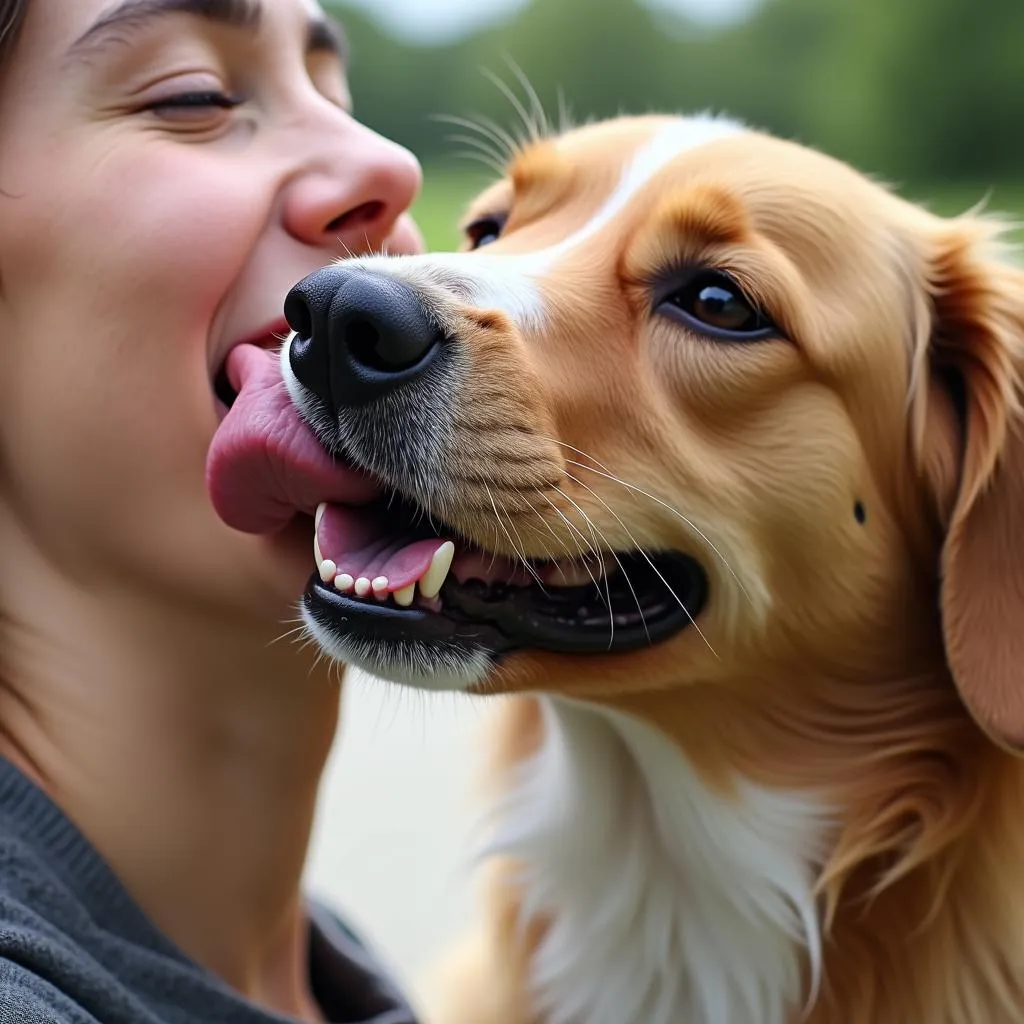 Dog licking face as a sign of affection