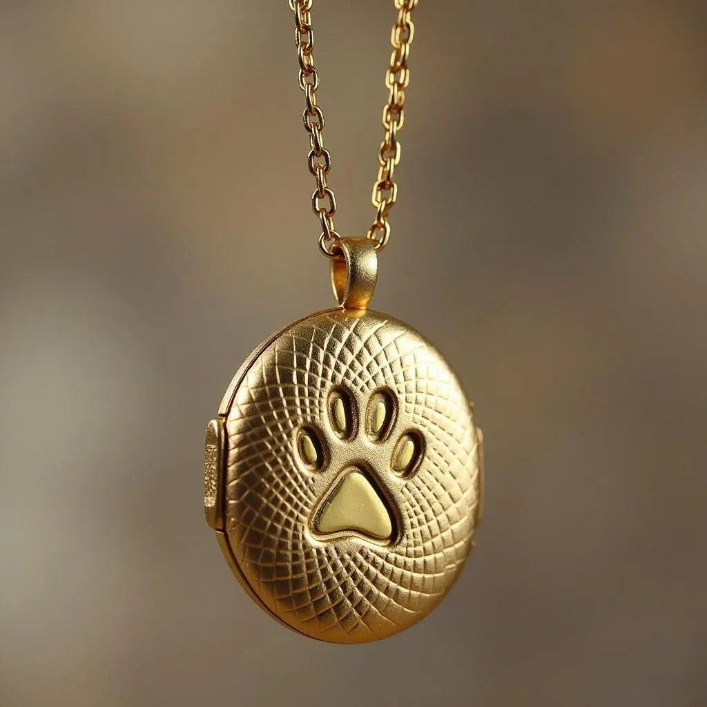 Dog locket necklace with a dog paw print design