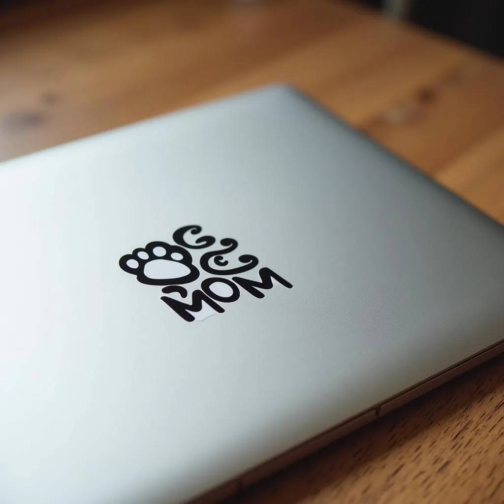 Dog mom sticker on laptop