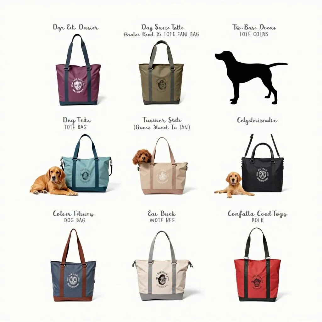 A selection of dog mom tote bags in different styles and colors