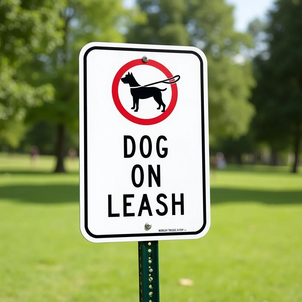 Dog on Leash Sign in a Park