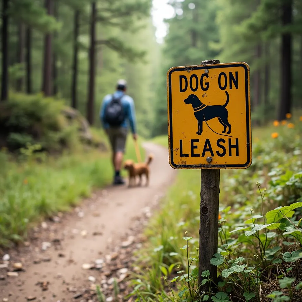 Dog on Leash Sign on a Hiking Trail