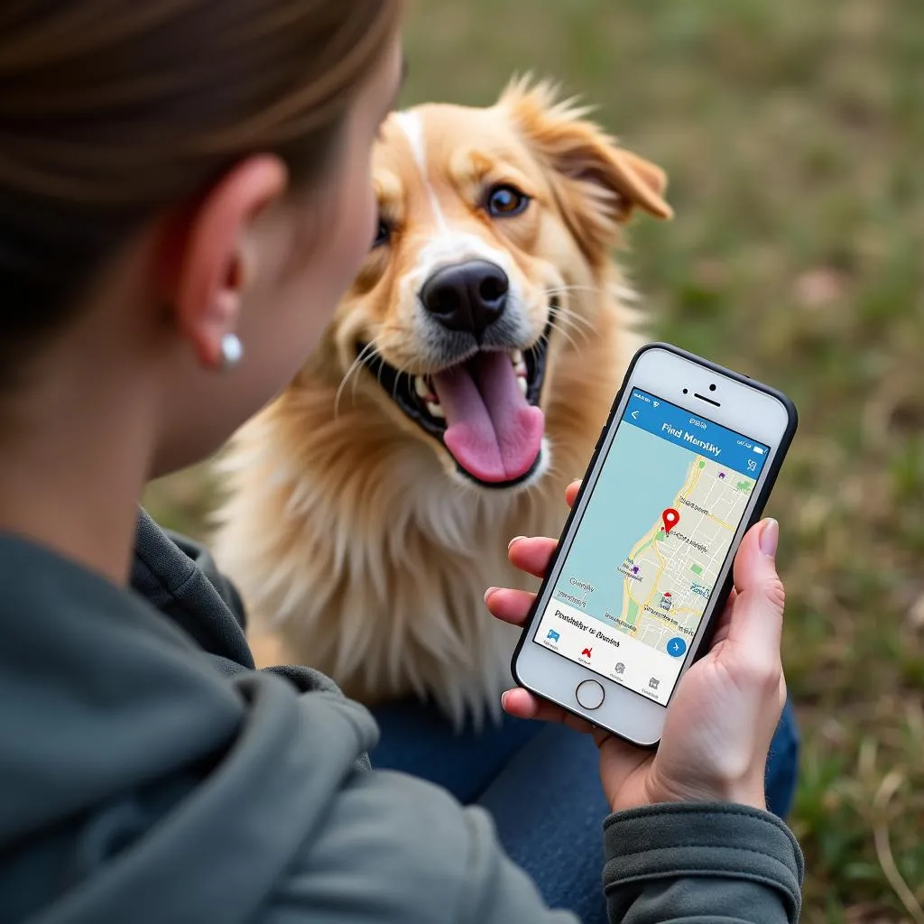 Dog owner using Find My app