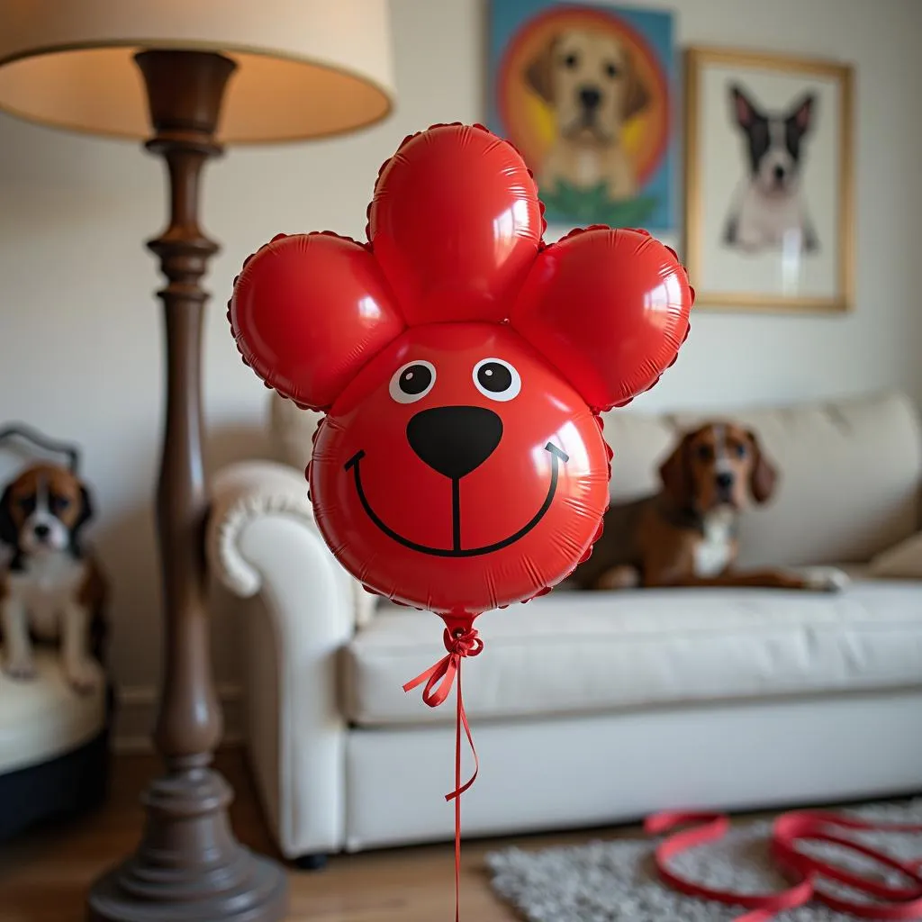 Dog paw balloons decorating a home