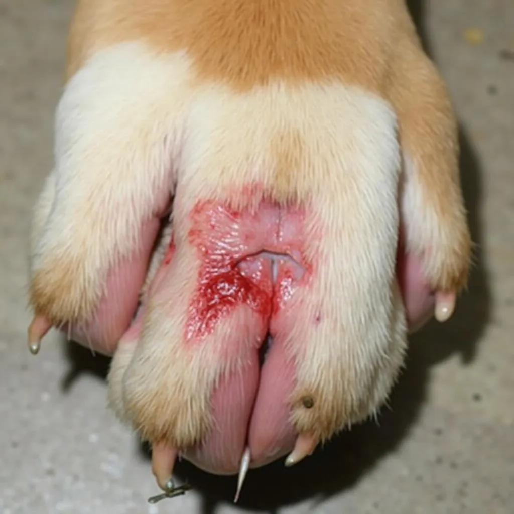 Dog paw with a minor cut