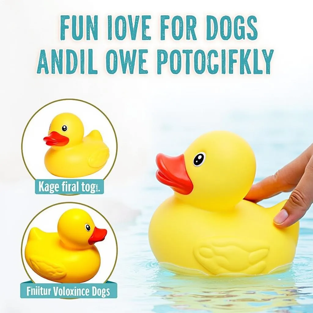 A dog fetching a floating duck toy in a pool