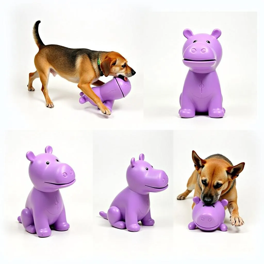 Dog Enjoying a Purple Hippo Dog Toy