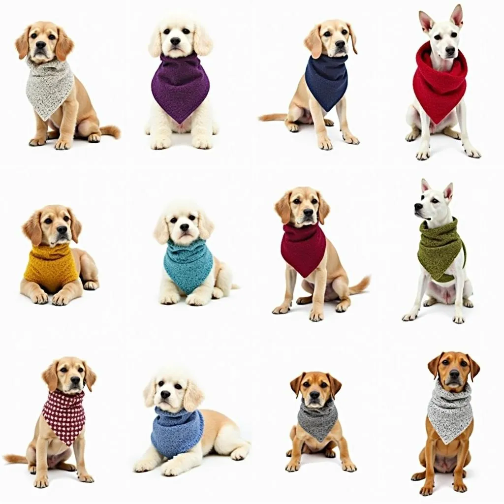 Assortment of dog scarves in various colors and styles