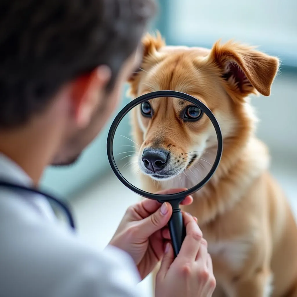 Dog with skin rash being examined by a veterinarian