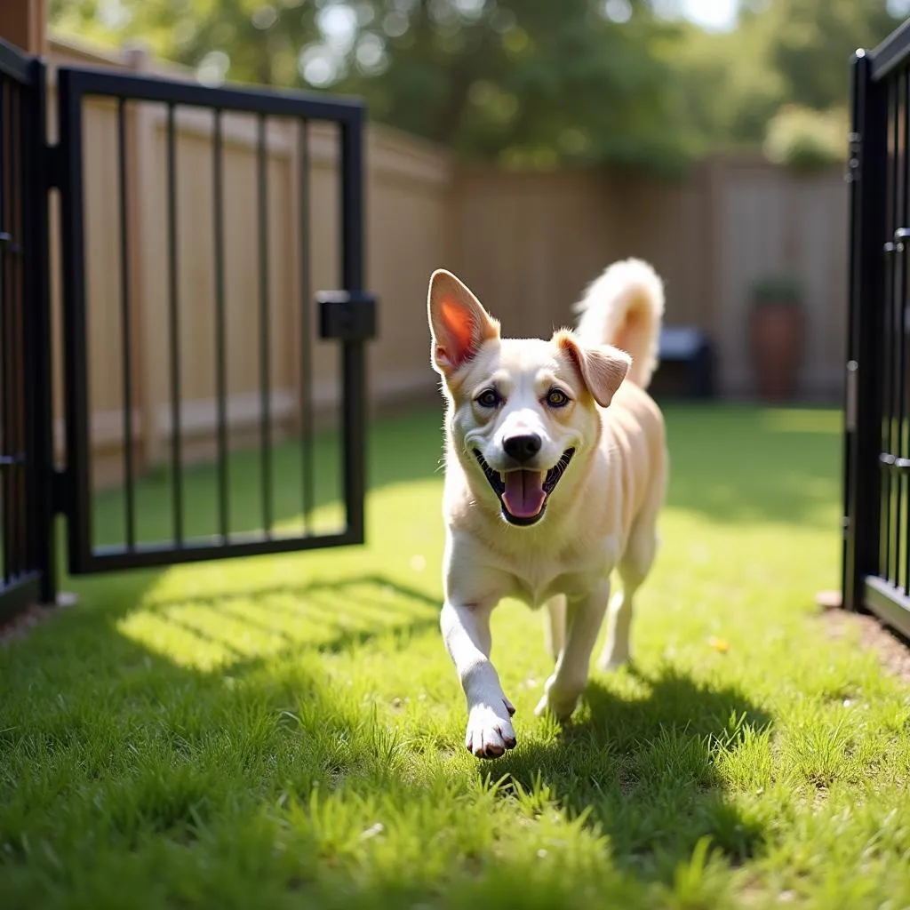 Dog sliding gate open to the backyard