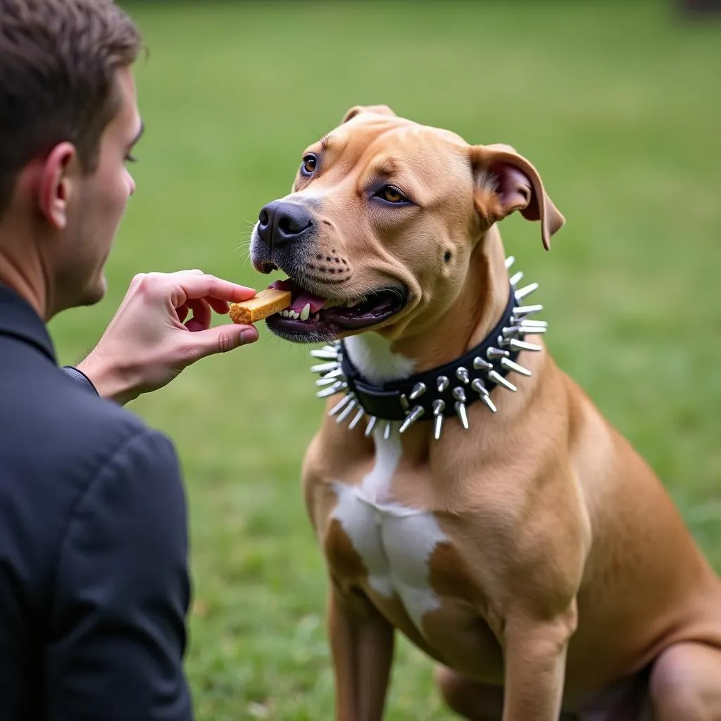 Pitbull being trained with positive reinforcement