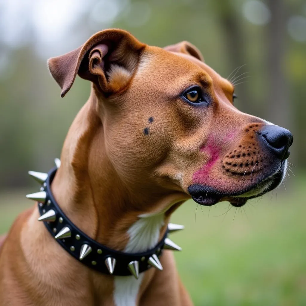 Pitbull with neck injury from spiked collar