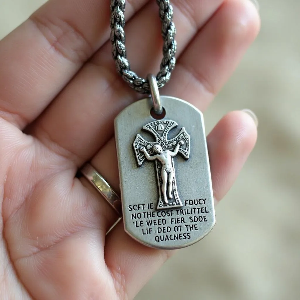 Dog tag cross with religious symbols