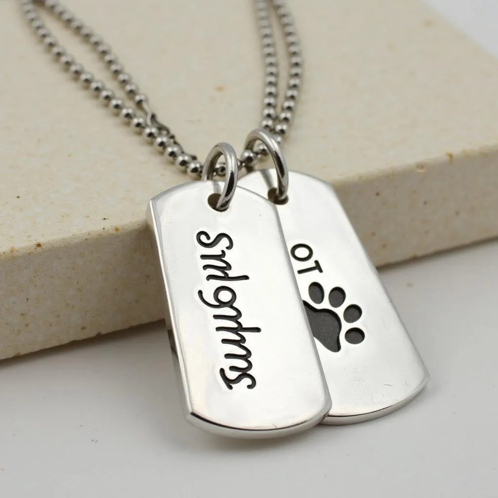 Personalized Dog Tag Necklace with Dog's Name and Paw Print