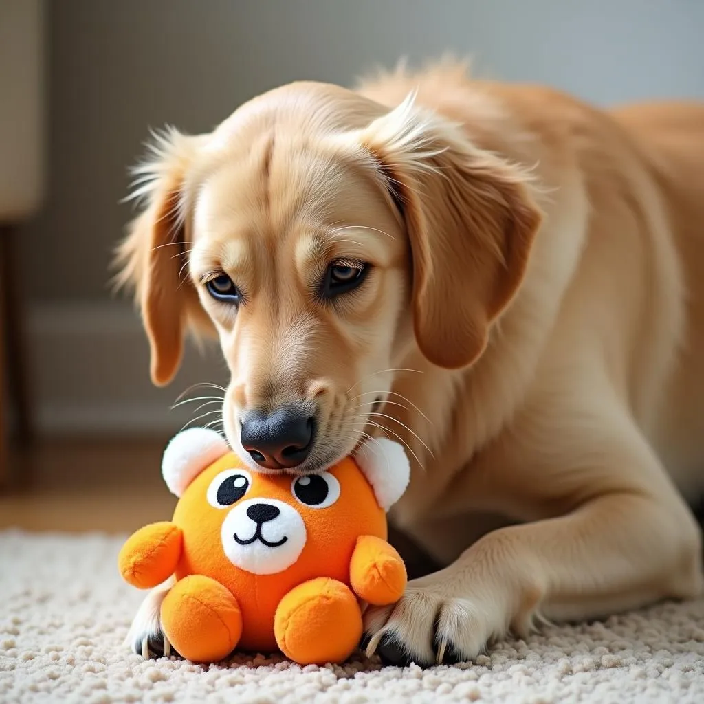 Cute Dog Playing with a Dog Toy Bear