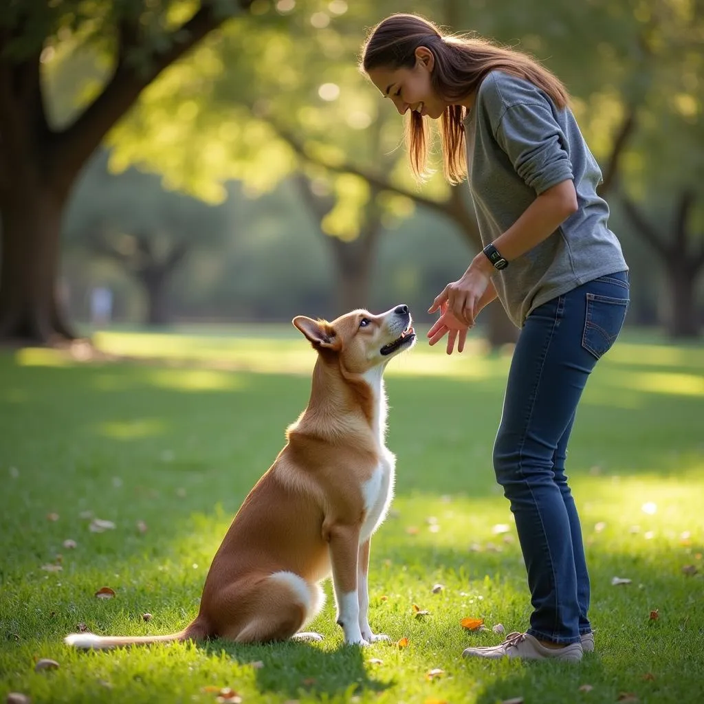 Dog training San Ramon CA: A dog owner training their dog in a park