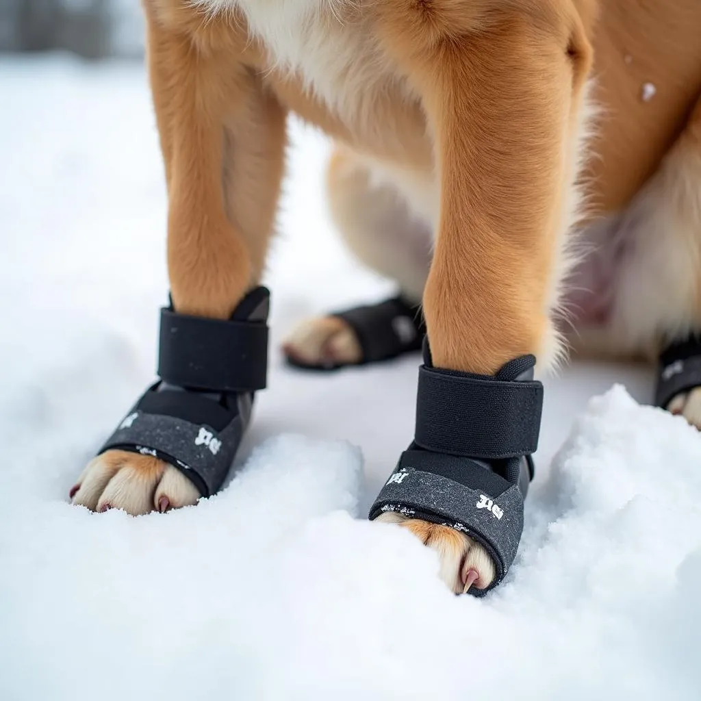 Dog Velcro Boots Providing Winter Protection