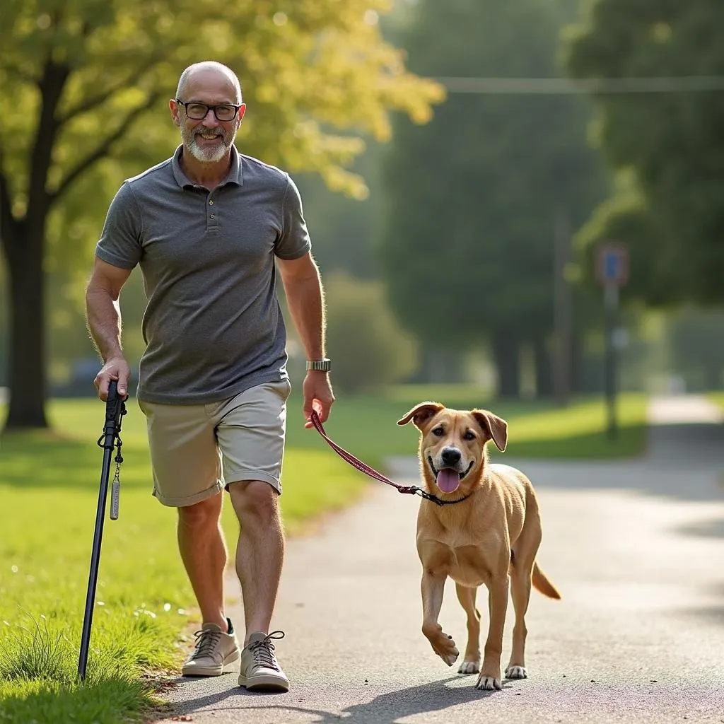 dog walking cane with leash attachment point