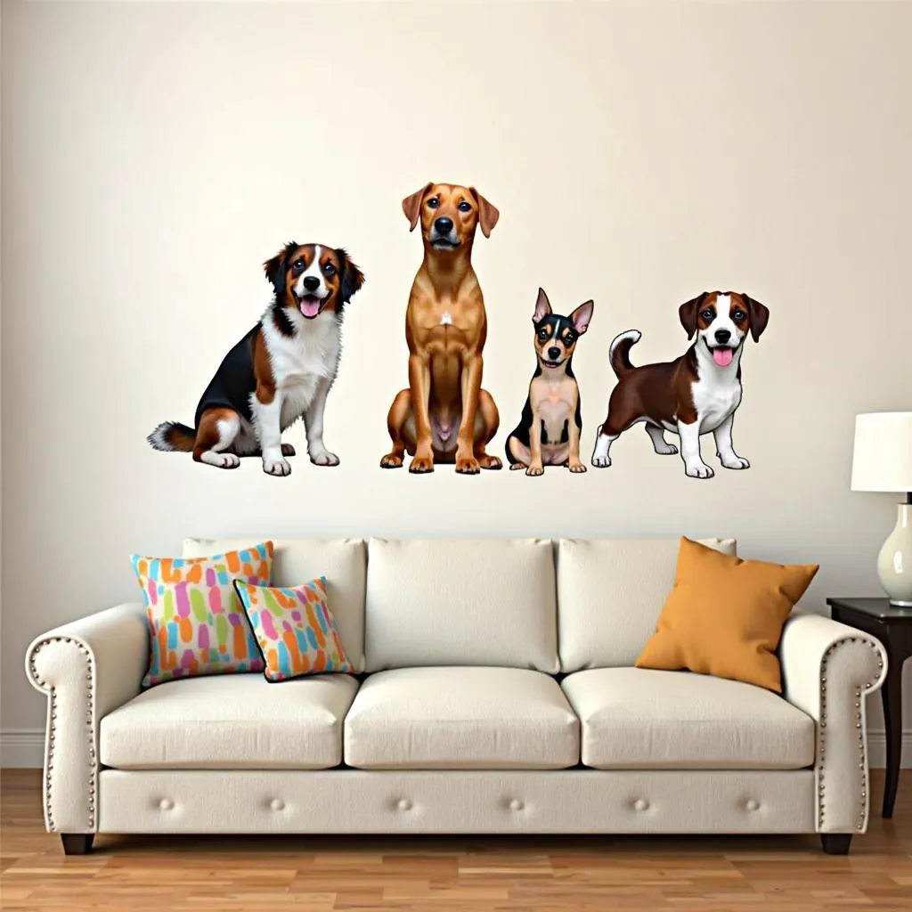 Dog wall decals in living room