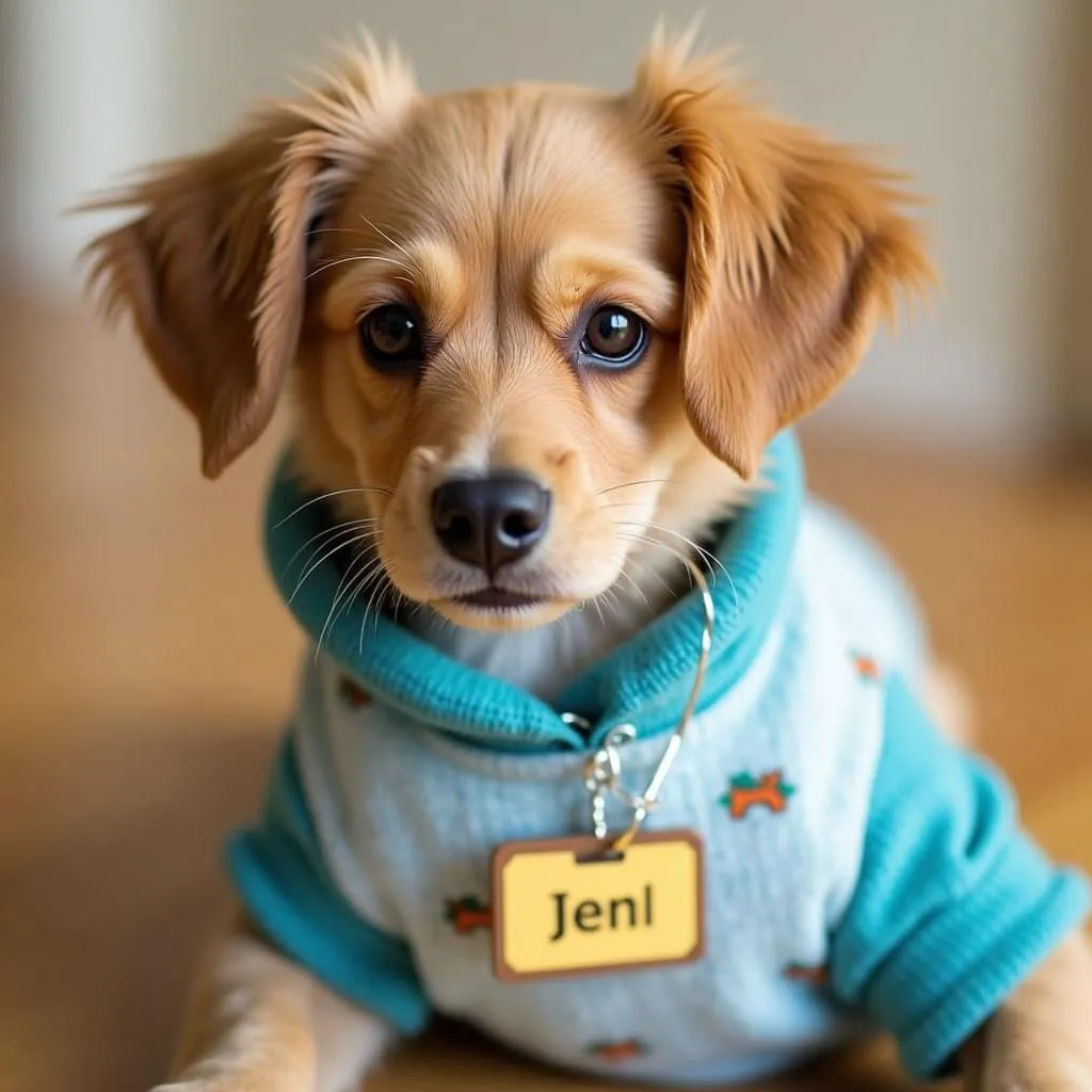 Dog with Crewneck and Name Tag