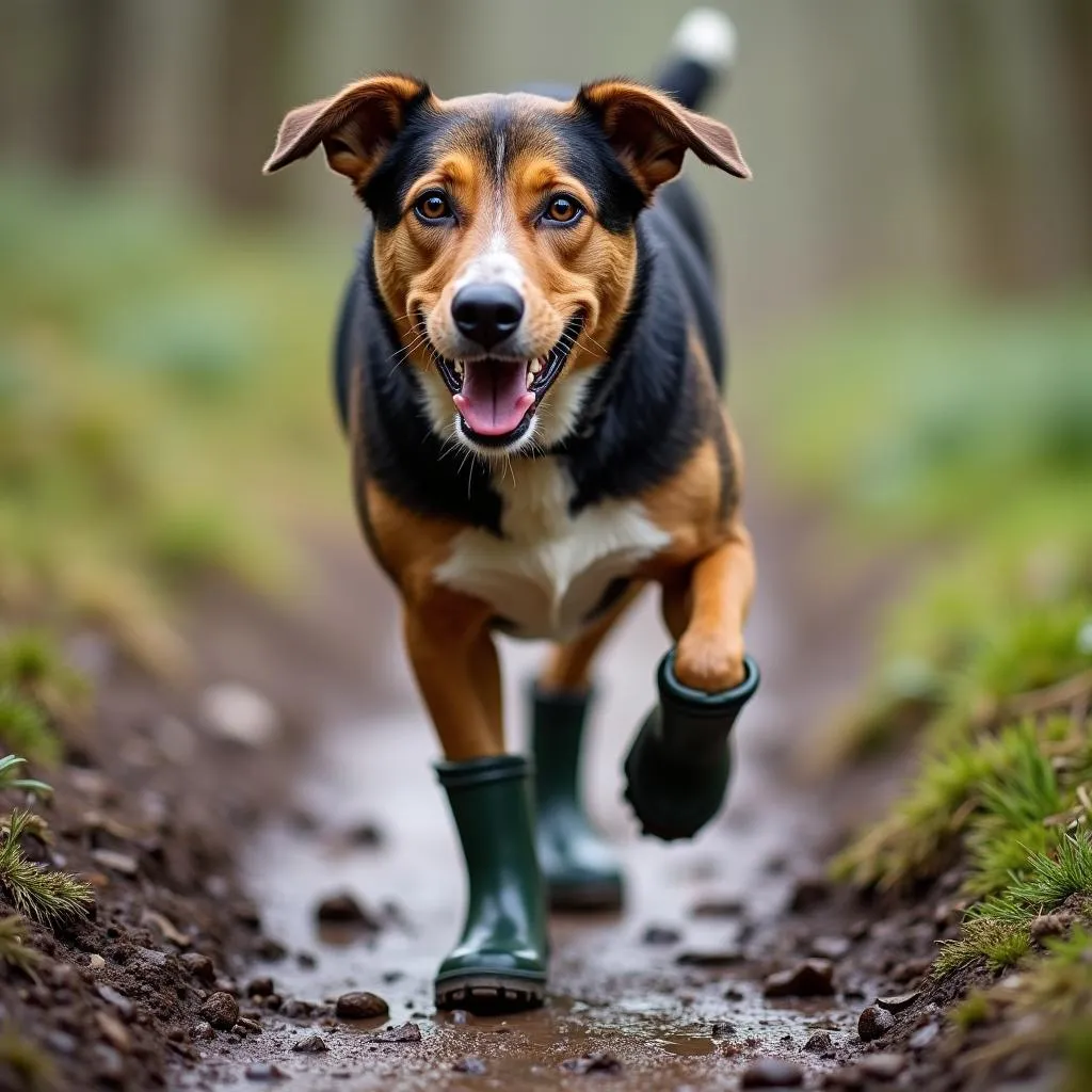 Wellington boots for dogs in action