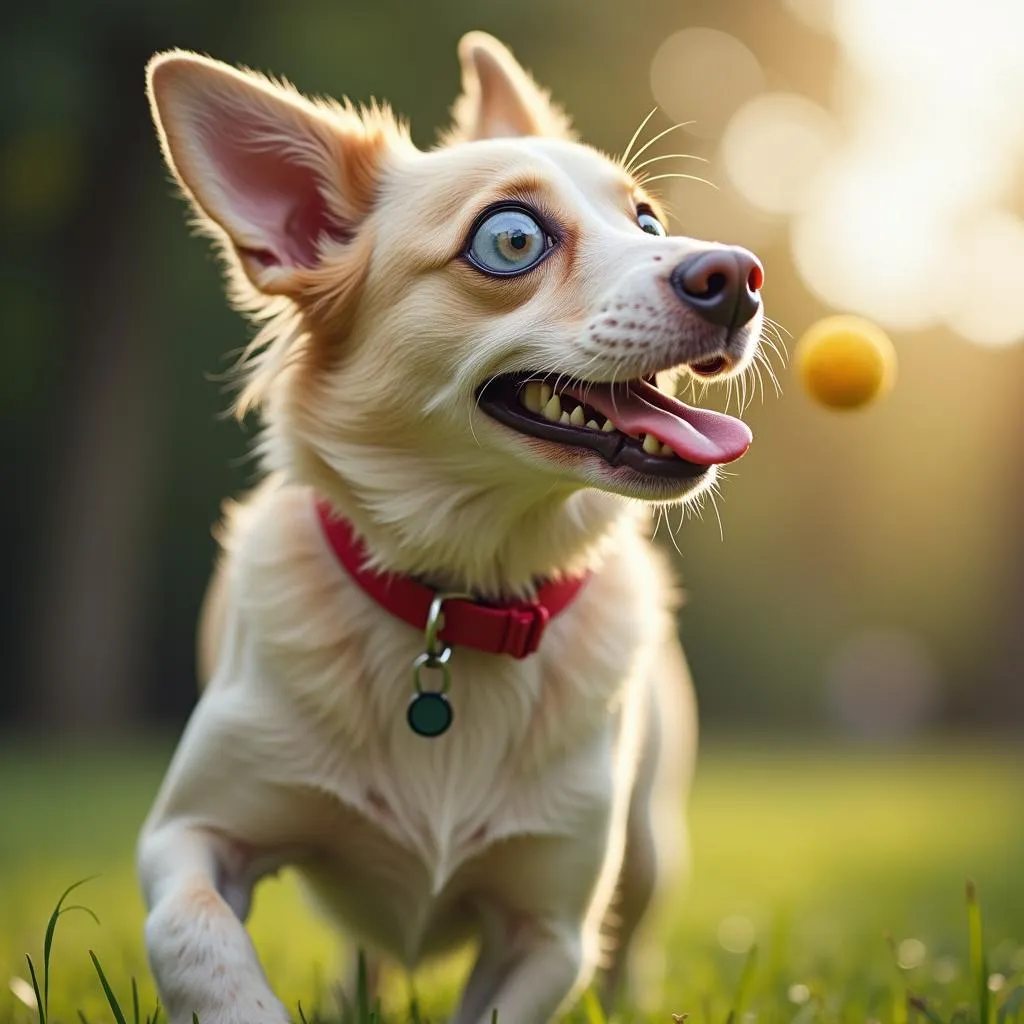 Dog with Prosthetic Eye Playing Fetch