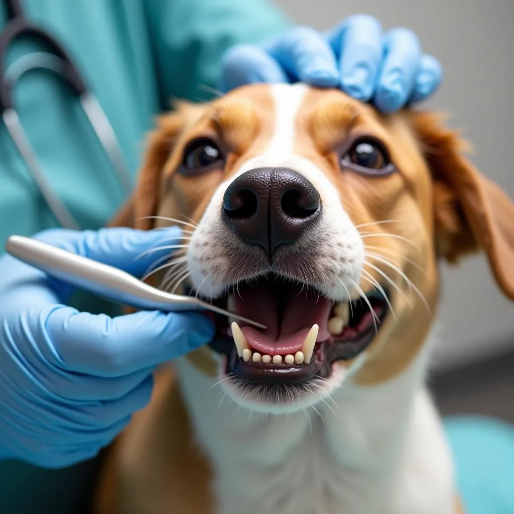 Dog receiving a dental cleaning for stomatitis