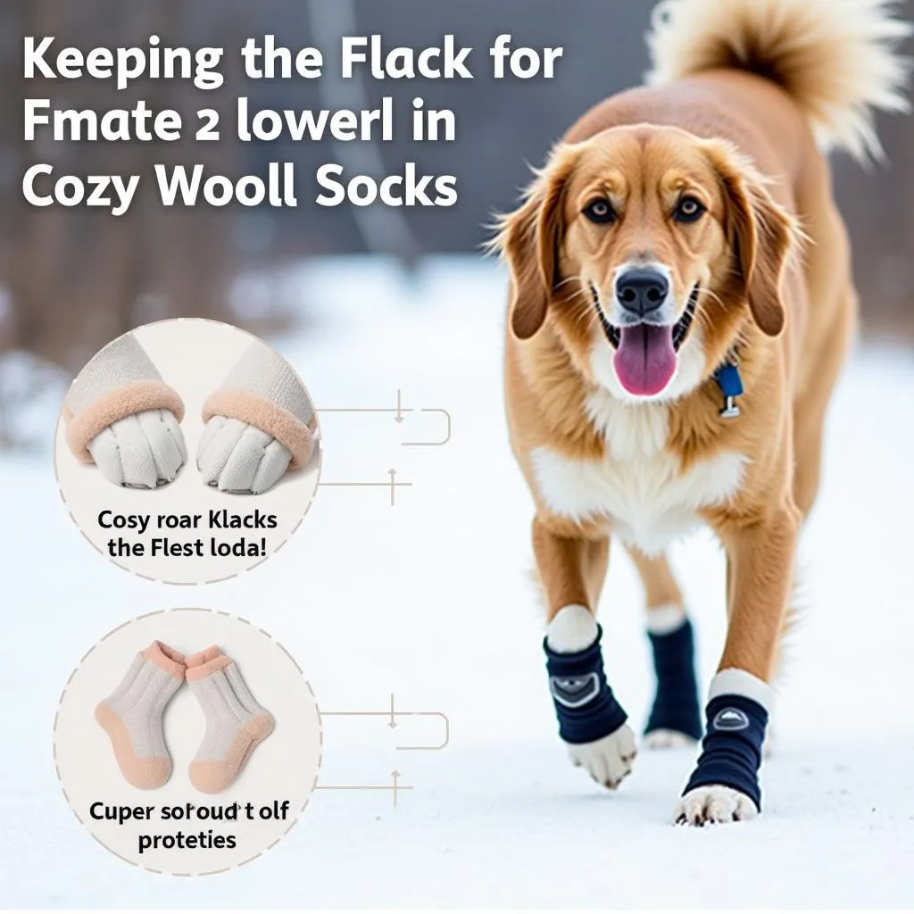 Dog wearing wool socks for a winter walk