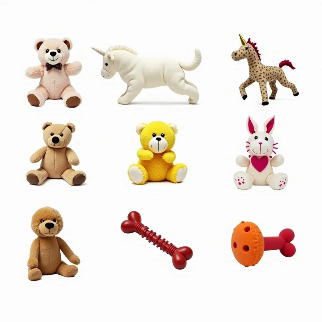 A variety of popular doll dog toys featuring different characters and textures