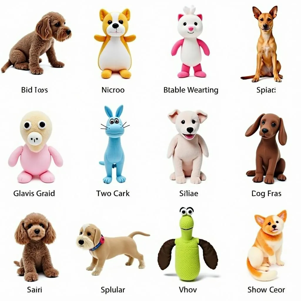 A variety of doll dog toys in different shapes and sizes